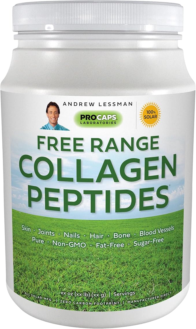 ANDREW LESSMAN Free Range Collagen Peptides Powder 60 Servings - Supports Smooth Soft Skin Comfortable Joints. Pure. Super Soluble. Unflavored. No Sugar. No Additives.