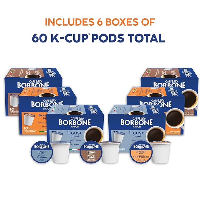 Caffè Borbone Variety Pack Coffee Pods (60 Count) – House Breakfast &amp Italian Roast Blends for a Smooth Bold &amp Balanced Brew – Single Serve Coffee Pods Compatible with K-Cup Brewers