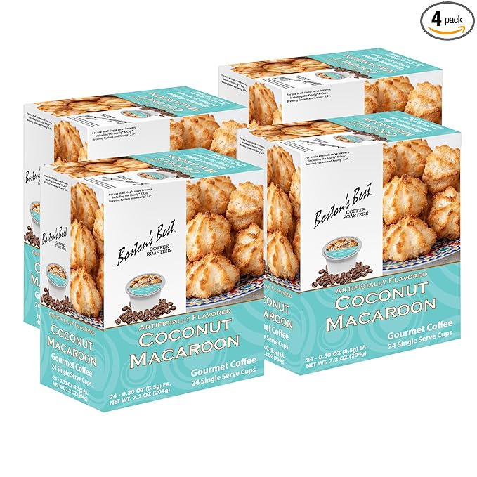 Boston’s Best - Coconut Macaroon Flavored Delicious Gourmet Coffee Compatible with Keurig Coffee Maker 24 Count (Pack of 4)