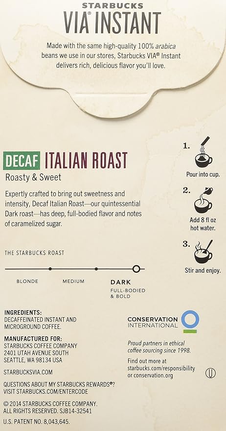 Starbucks Via Ready Brew Decaf Italian Dark Roast Instant Coffee 7-Count each (2 Pack)