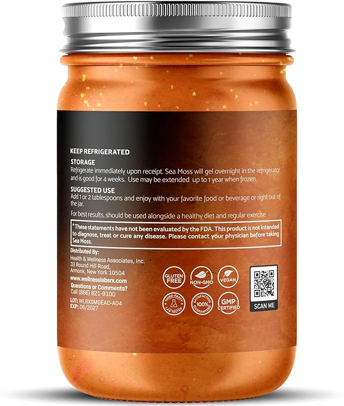 Irish Sea Moss Gel Raw - Wildcrafted Superfood Seamoss Gel - Apple Cinnamon Flavor Vitamin and Mineral-Rich from Pristine Caribbean Waters Immune and Digestive Health Support - 10 oz
