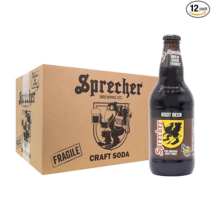 Sprecher Root Beer in 16 fl oz Glass Bottles (12 Pack) Fire-Brewed Craft Soda with Real Honey Gourmet Handcrafted Soft Drink