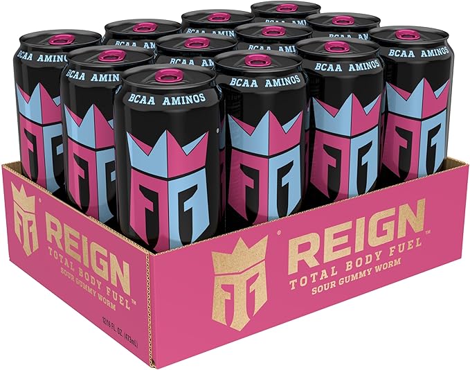 Reign Total Body Fuel Sour Gummy Worm Fitness &amp Performance Drink 16 Fl Oz (Pack of 12)