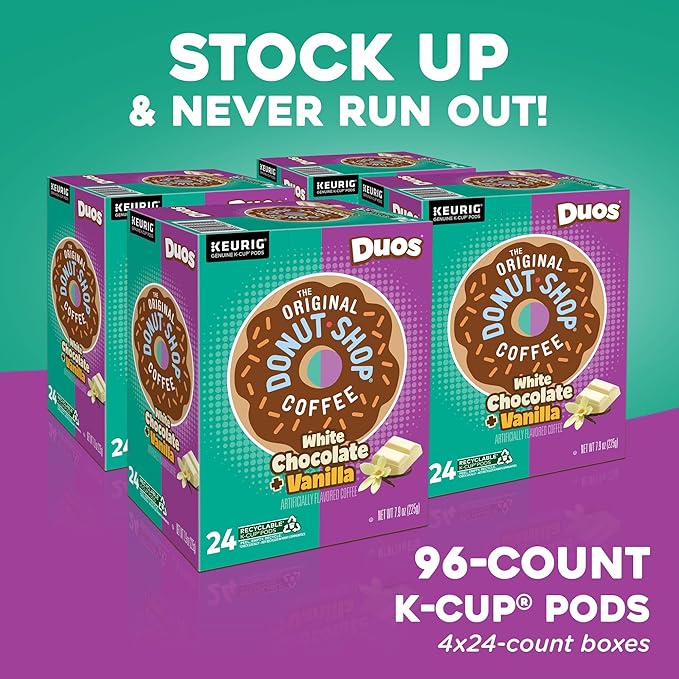 The Original Donut Shop Duos White Chocolate + Vanilla Keurig Single Serve K-Cup pods 96 Count