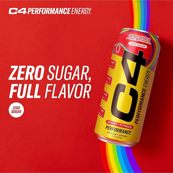 Cellucor C4 Performance Energy Drink | Cosmic Rainbow | Zero Sugar Carbonated Preworkout Energy | 200mg Caffeine with Beta Alanine | 16 Fl Oz (12 Pack) Packaging May Vary