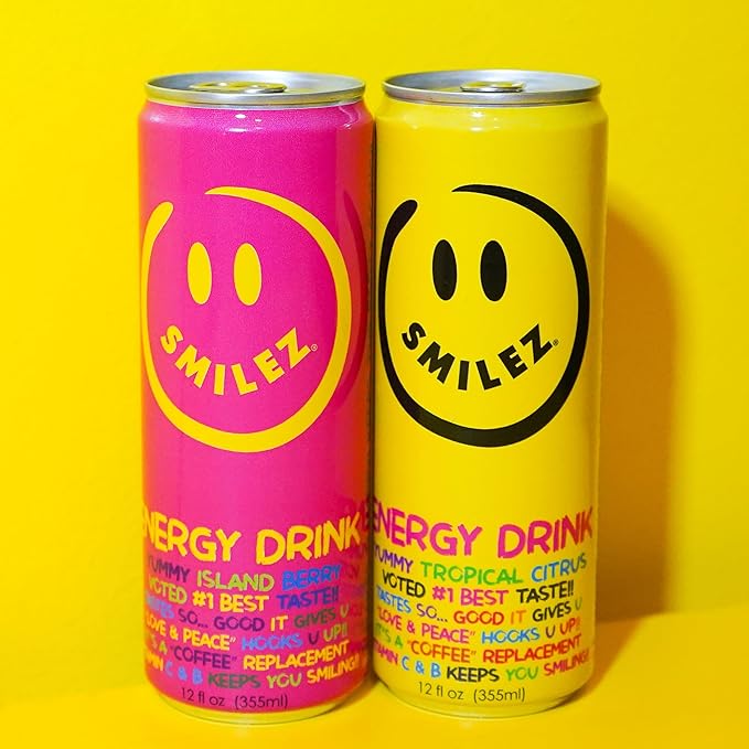 Smilez Energy Drink Variety Pack Tropical Citrus/Island Berry 12 Fl Oz Cans (Pack of 24)
