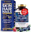 Vegan Collagen for Women and Men Supplements - Vitamin C Biotin Amino Acids Glycine Lysine Proline Organic Fruit &amp Vegetable Powder - Once A Day - 30 Plant Based Collagen Boost Tablets