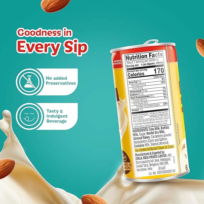 MTR Badam Drink Ready-to-Drink - Authentic Indian Almond Milk Beverage Real Bits of Almond &amp Saffron No Added Preservatives No Added Artificial Flavors &amp Colors Gluten-Free Refreshing Dr