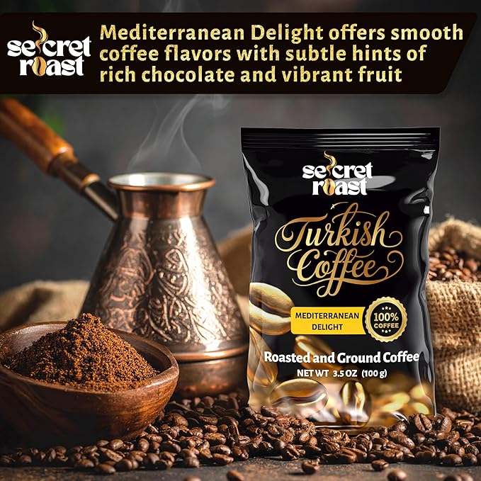 Secret Roast Ground and Roasted Turkish Coffee | Mediterranian Delight | 3.5 oz | Kosher | Pack of 12