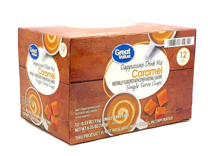 Great Value Cappuccino Coffee and Hot Drink Single Serve Pods 12 Count (Caramel Cappuccino Pack of 4)