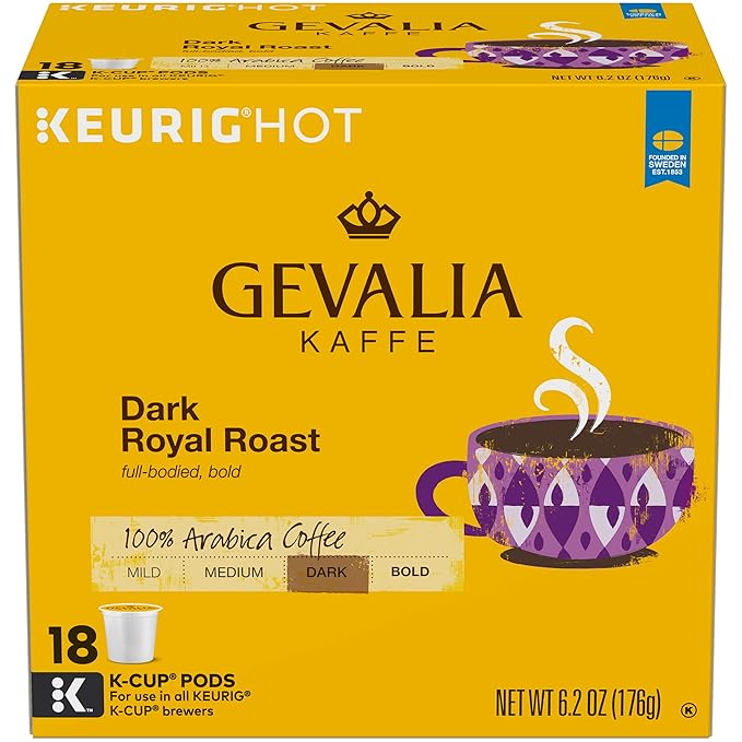 GEVALIA Dark Royal Roast Coffee K-CUP Pods 6.2 oz 18 Count