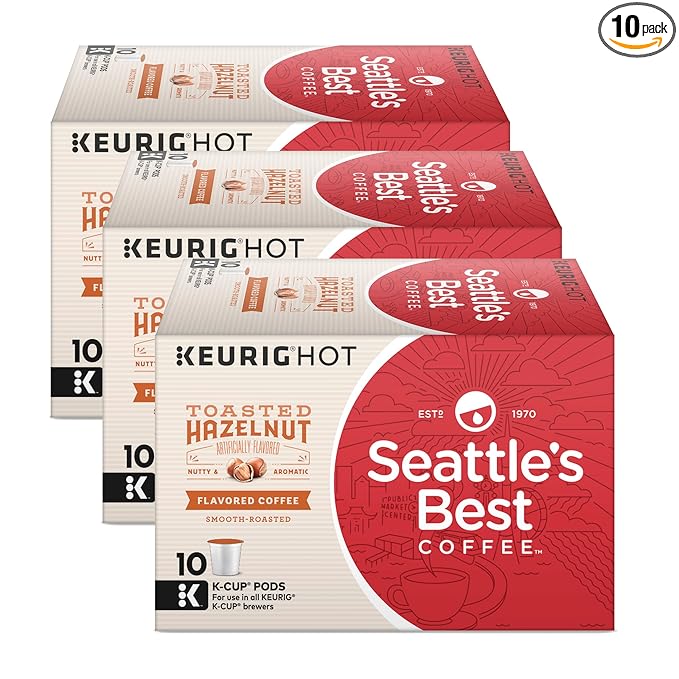 Seattle’s Best Coffee K-Cups Toasted Hazelnut - Smooth Roasted Flavored Ground Coffee 10 K-Cup Pods/Pack (Pack of 3)