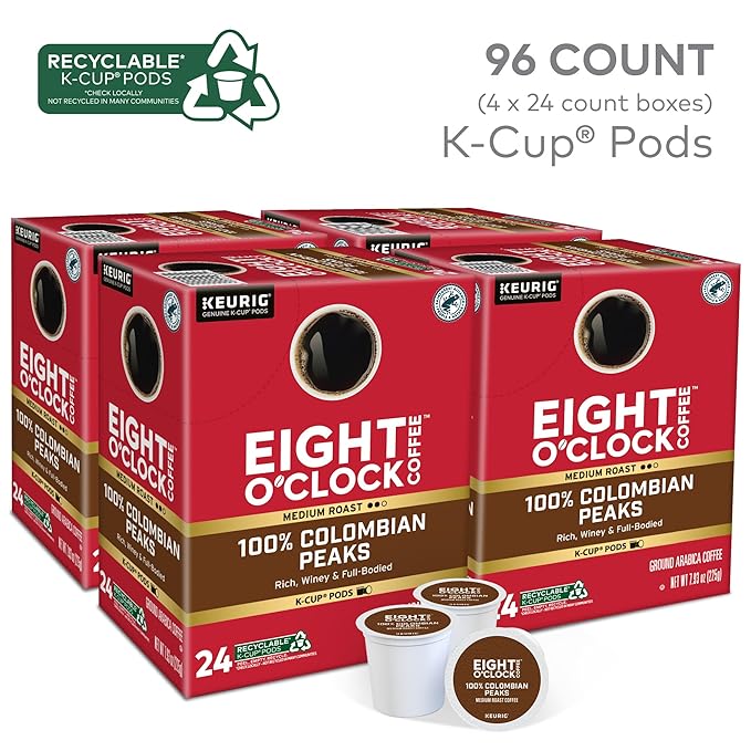Eight O'Clock Coffee Colombian Peaks Single-Serve Keurig K-Cup Pods Medium Roast Coffee Pods 96 Count
