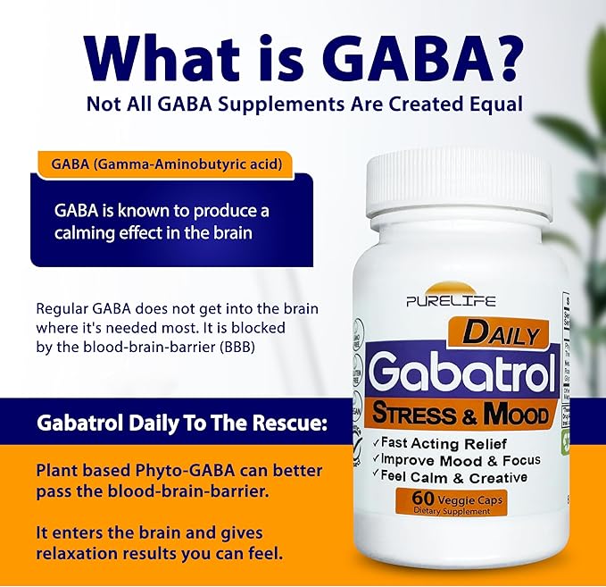 Gabatrol Daily – Plant Based GABA Supplement. Vegetarian and Vegan Friendly (60 Veggie Caps)