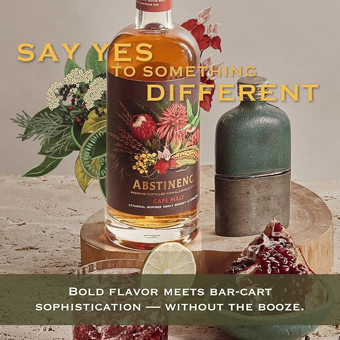 Abstinence Cape Malt Whiskey Alternative 750ml Award-Winning Non Alcoholic Spirit South African Twist Blend of Spice Botanicals with Smokey Flavor Zero Proof Mocktail