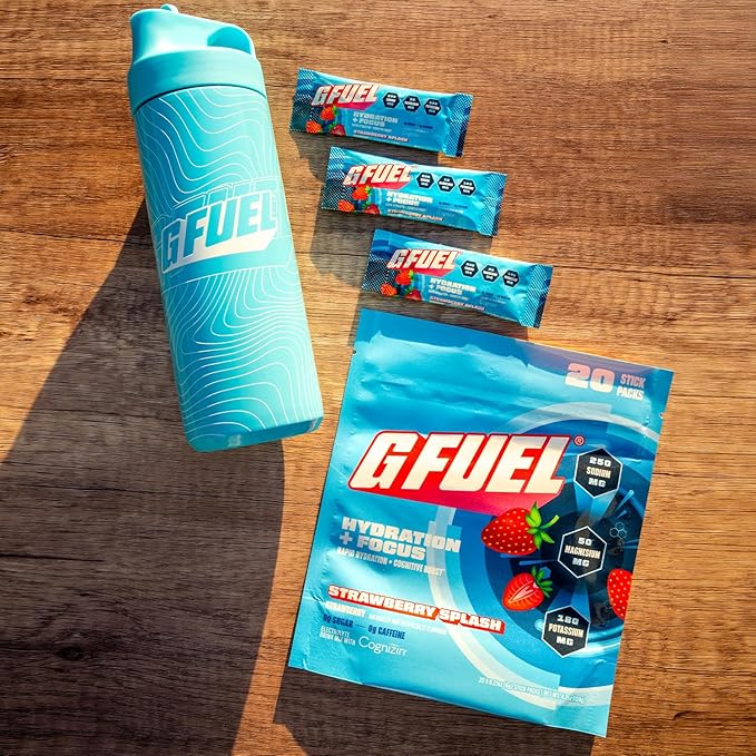 G Fuel Electrolytes Powder for Instant Hydration and Focus | Sugar Free Strawberry Flavor Electrolyte and Nootropic Drink Mix to Sharpen Mental Focus 20 Servings
