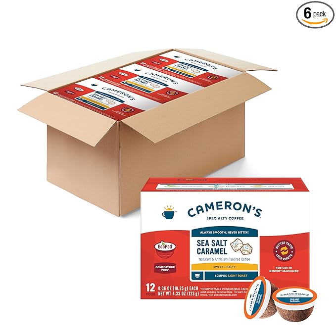 Cameron's Coffee Single Serve Pods Flavored Sea Salt Caramel 12 Count (Pack of 6)