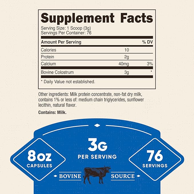 Nutricost Colostrum Powder 8 oz Lactoferrin and Minimum 30% Immunoglobulins (IgG) from Bovine Colostrum 3g Per Serving 76 Servings