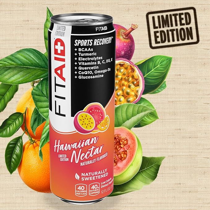 FITAID Post Workout Recovery Drink Hawaiian Nectar Passion Fruit Orange &amp Guava BCAAs Glucosamine Electrolytes 40 Calories 12 Fl Oz (Pack of 12)