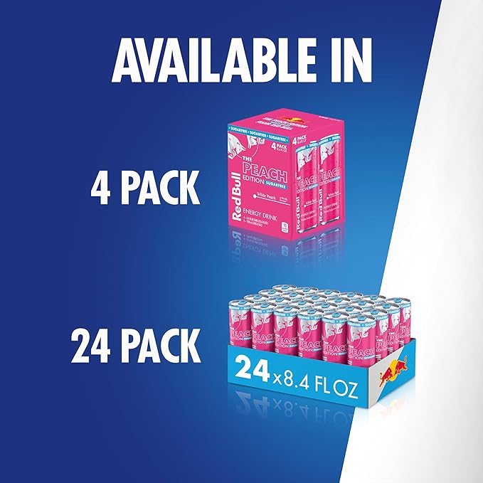 Red Bull Peach Edition Sugarfree Energy Drink White Peach 8.4 fl. oz. Case of 24 cans with 80mg Caffeine Taurine &amp B Vitamins