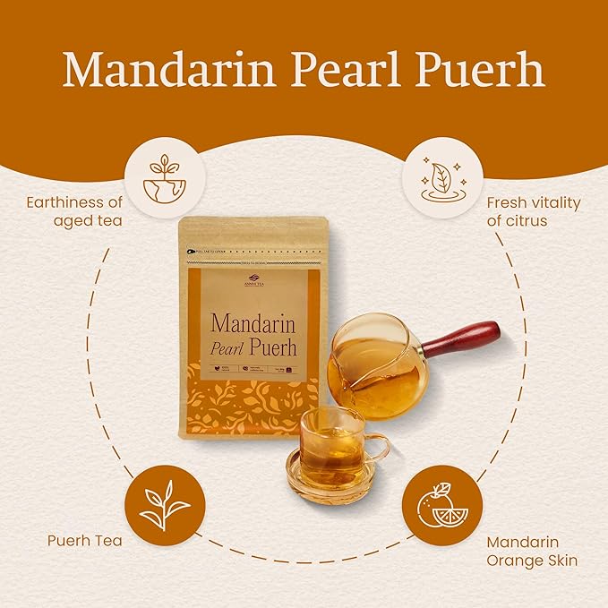 ANNHI TEA Mandarin Pearl Puerh - 6 Whole Dried Citrus Pieces Premium Fermented Puerh Tea with Mandarin Peel Smooth Earthy &amp Sweet Aroma Natural Vietnamese Detox Tea Pack