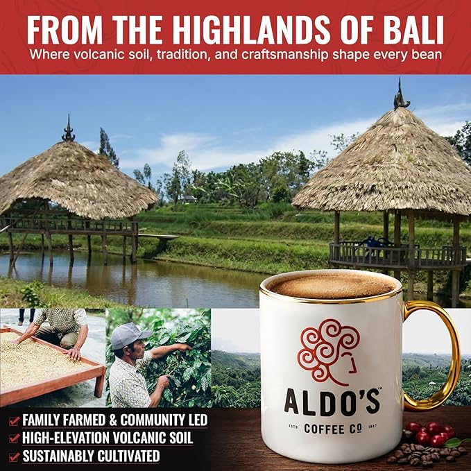 Aldo’s Organic Bali Blue Coffee Beans – Handcrafted Single-Origin Indonesian Coffee Small-Batch Artisan Roasted Bold Smooth Low-Acidity Coffee (1 lb) (Medium Coarse Ground)