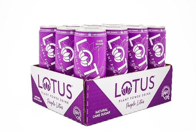 Purple Lotus Plant Power Drink™ | Boysenberry | Pure Cane Sugar | 160 mg Natural Caffeine from Green Coffee Bean | Plant-Based Ingredients | 12 oz Cans | 12 Count