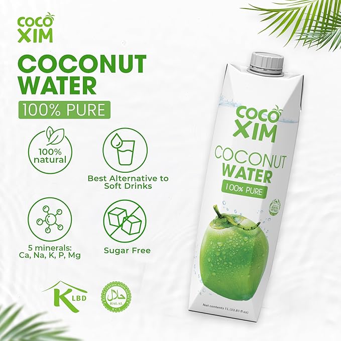 COCOXIM Ready to Drink Pure Coconut Water - 33.8 oz (Pack of 12)| Zero Added Sugar |100% Natural &amp Fresh with Electrolytes &amp Nutrients | Halal &amp Kosher Certified | Alternative to Soda Sof