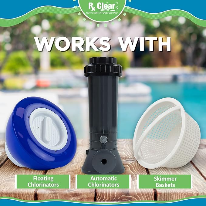 Rx Clear 1 Inch Chlorine Tabs | 10 Pounds | Use Tablets as Bactericide Algaecide &amp Disinfectant in Swimming Pools | Stabilized Long Lasting Slow Dissolving &amp UV Protected