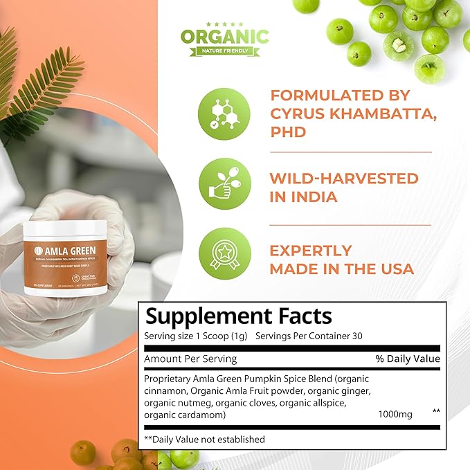 Amla Powder Superfood Supplement with Pumpkin Spice 20x Ultra Concentrated Amla Made with Cinnamon Ginger Nutmeg Cloves Allspice Cardamom Indian Gooseberries Pumpkin Spice 90 Servings