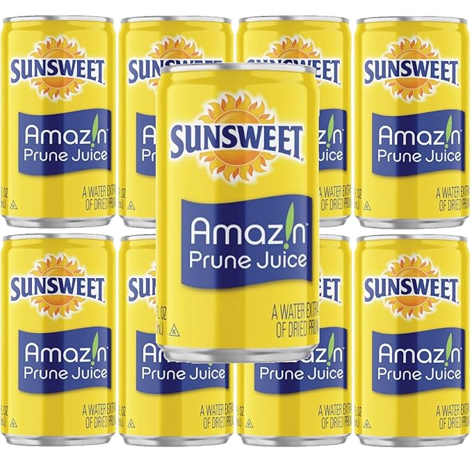 Sunsweet Prune Juice 7.5oz Mini Cans (Pack of 8) with Bay Area Marketplace napkins