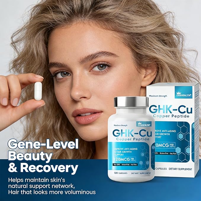 GHK-Cu Peptide Supplement 120 Count Daily Beauty Capsule 120 Mcg GHK-Cu Per Capsule Vegan Non-GMO
