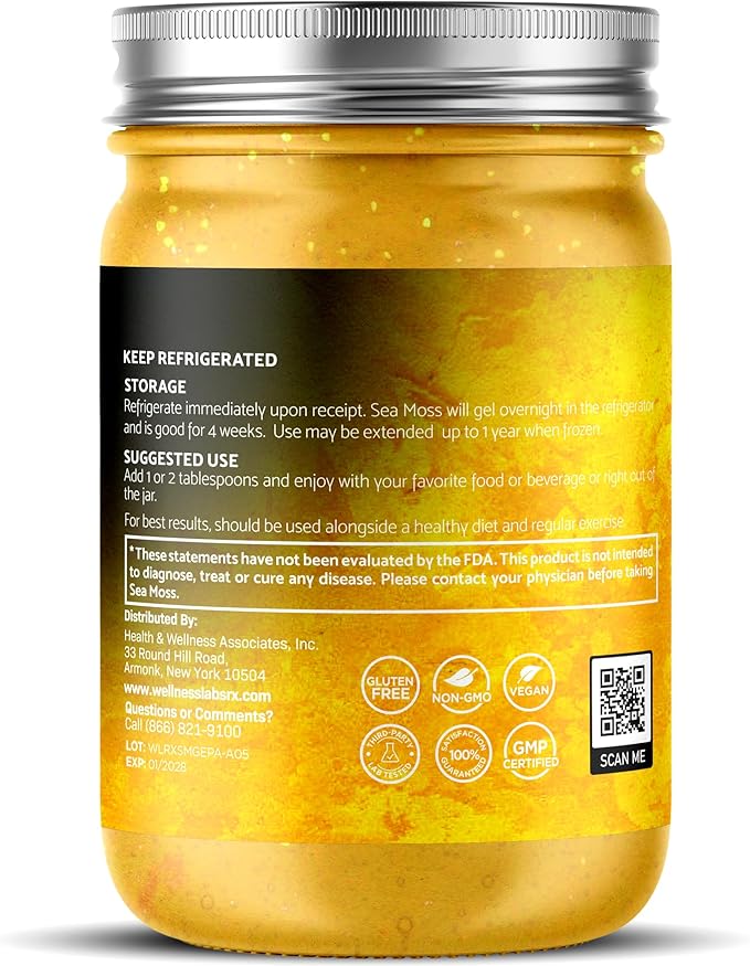 WELLNESS LABSRX Irish Sea Moss Gel Raw - Wildcrafted Superfood Seamoss Gel - Pineapple Flavor Vitamin and Mineral-Rich from Pristine Caribbean Waters Immune and Digestive Health Support - 10 oz.