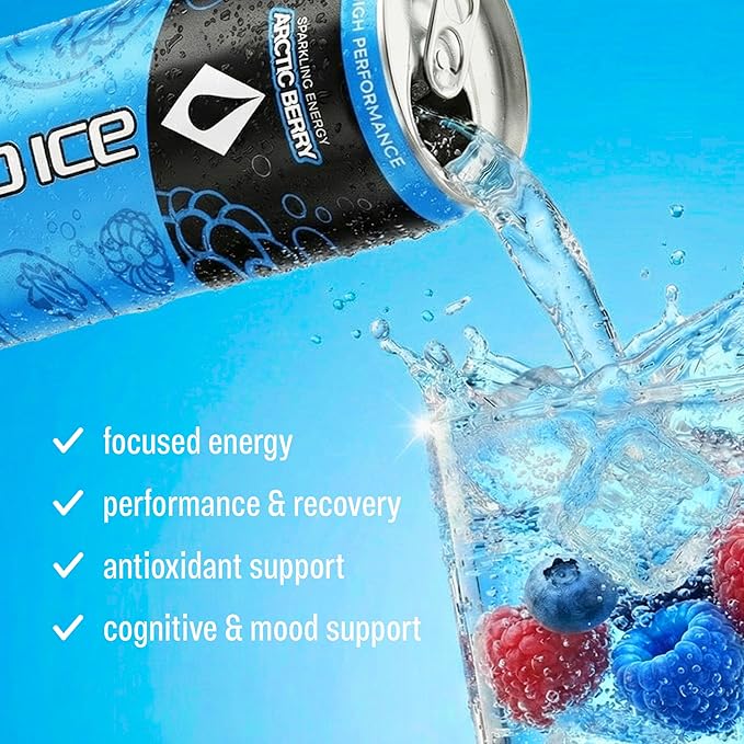 Liquid Ice Energy Drink - High Performance Natural Caffeine Taurine 120mg Caffeine L- Theanine Antioxidant Support Clean Focused Energy with Green Tea Extract COQ10 Arctic Berry Limited Editio