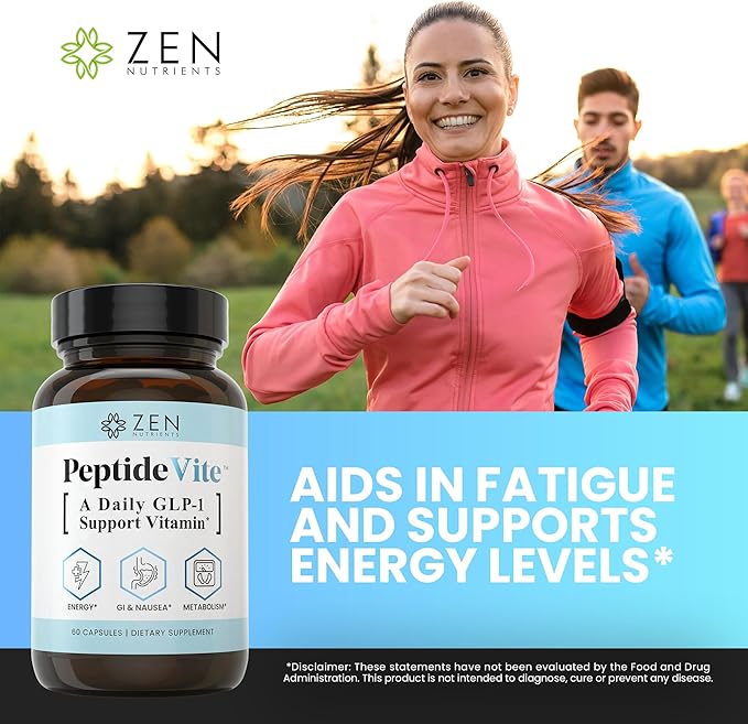 Zen Nutrients PeptideVite GLP-1 Support Vitamin for Gut Health with Probiotics Bromelain Chromium Picolinate &amp Organic Ginger (60 Capsules)