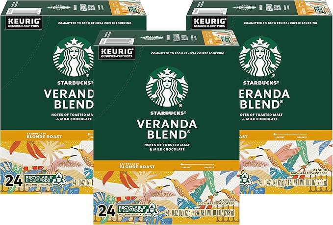 Starbucks Coffee K-Cup Pods Veranda Blend Blonde Roast Coffee Notes of Toasted Malt &amp Milk Chocolate Keurig Genuine K-Cup Pods 24 CT K-Cups/Box (Pack of 3 Boxes)