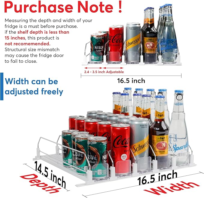 Dwella Drink Organizer for Fridge with Pusher Glide 5 Rows Spring Loaded Fridge Drink Dispenser Self Pushing Soda Can Organizer for Refrigerator Bottle Beverage Organizer for Fridge Drink Holder