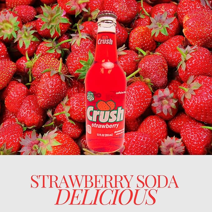 Crush Strawberry Soda | One of Crush’s Popular Soda Flavors | Real Cane Sugar | Caffeine Free | 12 oz Glass Bottles with Crazy Soda Pop Bottle Opener (12 Pack)
