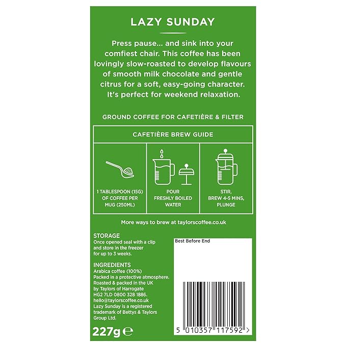 Taylors Of Harrogate - Lazy Sunday Ground Coffee - 227g (Pack of 3)