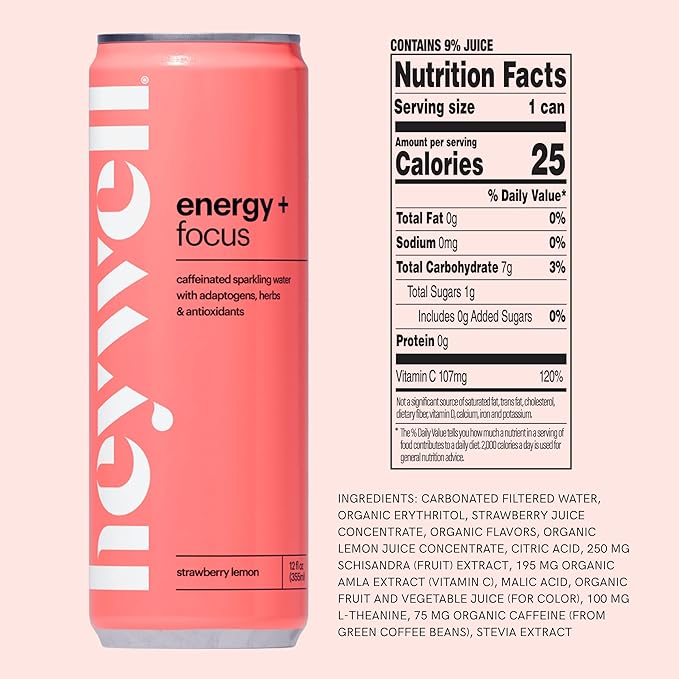 Heywell Sparkling Adaptogenic Water Energy and Focus Energy Variety Pack 12 Fluid Ounce (Pack of 12) - Caffeinated Organic Non GMO Vegan Gluten Free Dairy Free