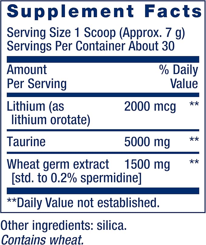 Life Extension Healthy Aging Powder Healthy Aging Supplement Heart Health Brain Health Exercise Performance Taurine Lithium spermidine Powder Blend Non-GMO Vegetarian 30 Servings