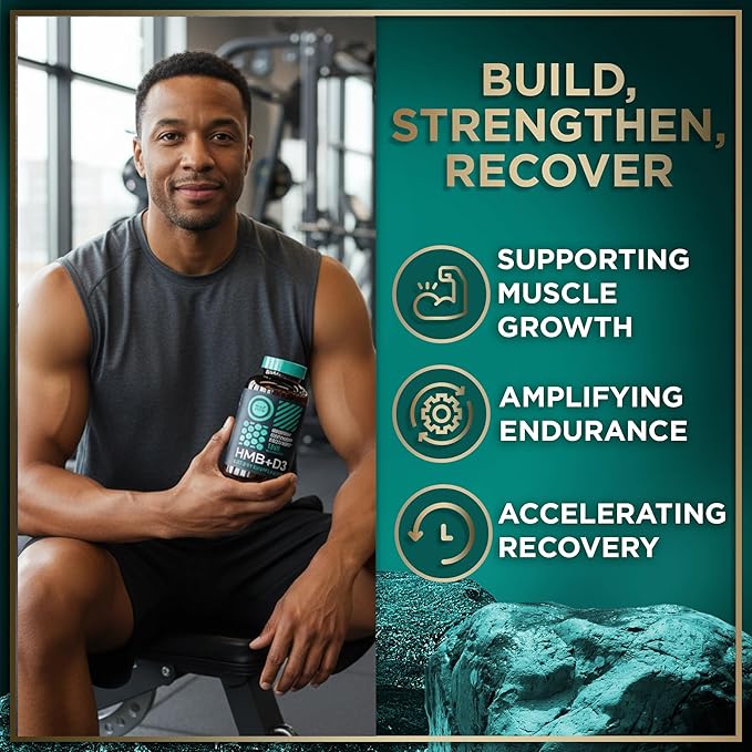 WILD FUEL 3000mg HMB Supplement Plus Vitamin D3 - Muscle Growth Strength Fast Workout Recovery HMB Supplements for Men and Women - Calcium Beta-Hydroxy Beta-Methylbutyrate - 180 Capsules
