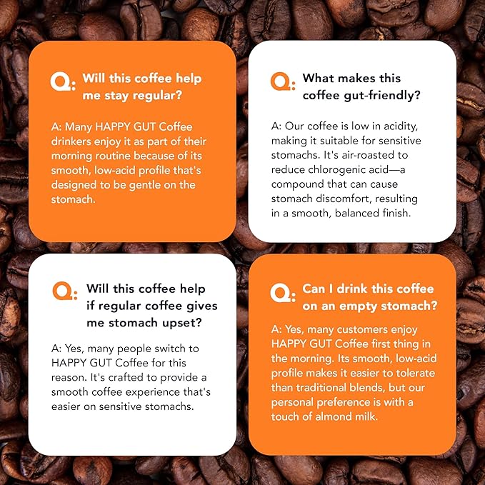 Happy Gut Coffee - Doctor-Formulated Organic Medium-to-Dark Roast Coffee - Gut-Friendly - Gentle on Stomach - Rich Flavor Gluten-Free No Bitterness - 12oz - SMOOTH - Whole Bean
