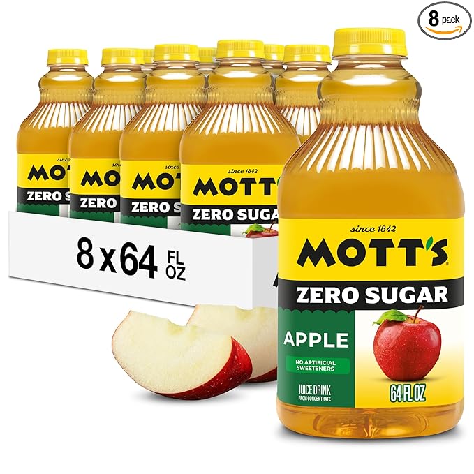 Mott's Zero Sugar Apple Juice Drink 64 fl oz Bottle (Pack of 8) Apple Flavor Excellent Source of Vitamin C
