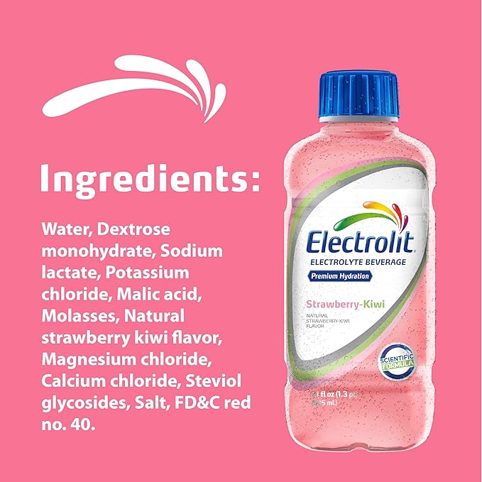 Electrolit Electrolyte Beverage Strawberry-Kiwi 21 Fl Oz bottle (Pack of 12)