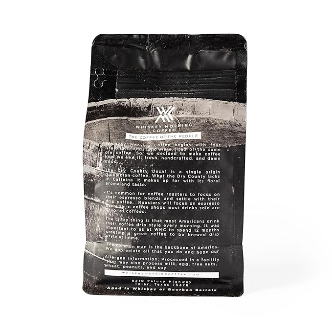 Whiskey Morning Coffee Bourbon Barrel Aged Whiskey Decaf Coffee Whole Bean Medium Roast 100% Arabica Specialty Grade Non-Alcoholic Whiskey Infused Small Batch Texas Roasted 10 oz Bag