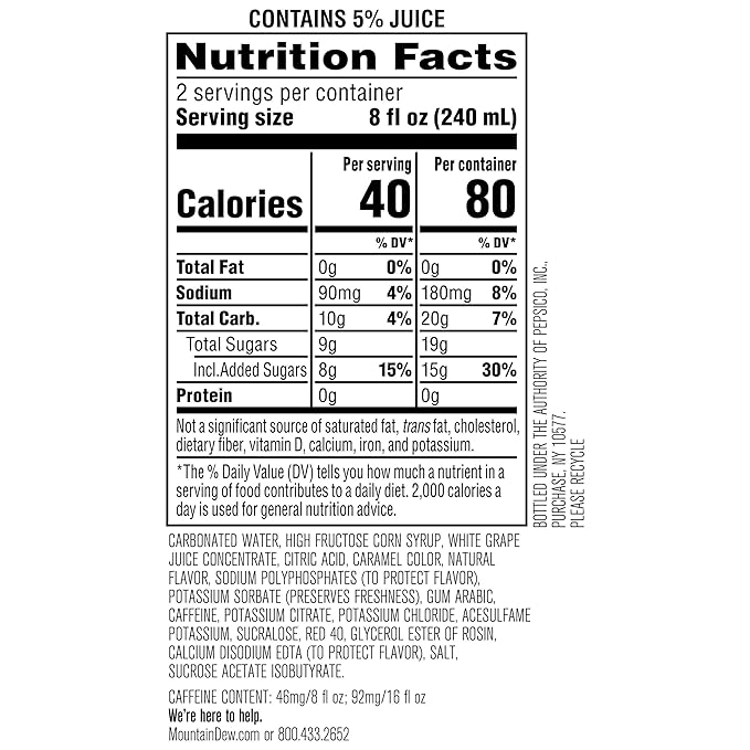Mountain Dew Kickstart Black Cherry 92mg Caffeine Vitamins B &amp C 80 Calories 5% Juice 16 fl oz(Pack of 24)