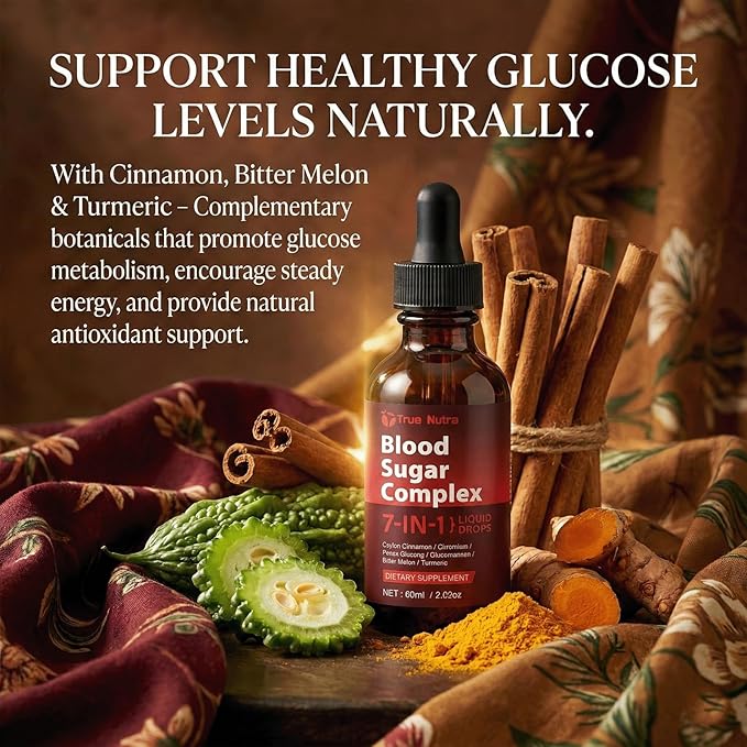 Blood Sugar Complex 7-in-1 Formula Blood Sugar Support Supplement with Berberine Ceylon Cinnamon Chromium Bitter Melon Turmeric Ginseng Glucomannan (1PCS)