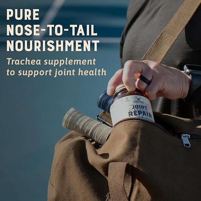 Heart &amp Soil 100% Grass Fed &amp Finished Joint Support Supplement from Regenerative Cattle with Trachea Scapula &amp Bone Marrow – Supports Joint Strength &amp Mobility – 3000mg – Glass Bottl
