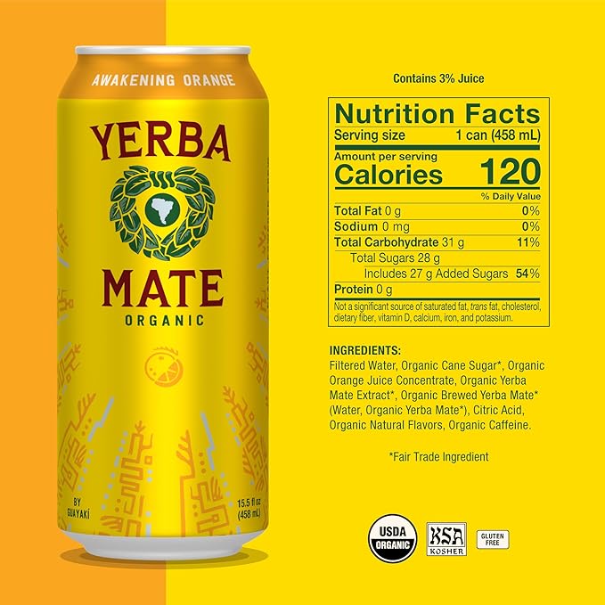 Yerba Madre Organic Yerba Mate Clean Energy Drink Alternative Bundle Bluephoria &amp Awakening Orange Flavors 15.5 Oz (Pack of 24) 150mg Natural Caffeine Smooth Energy &amp Focus